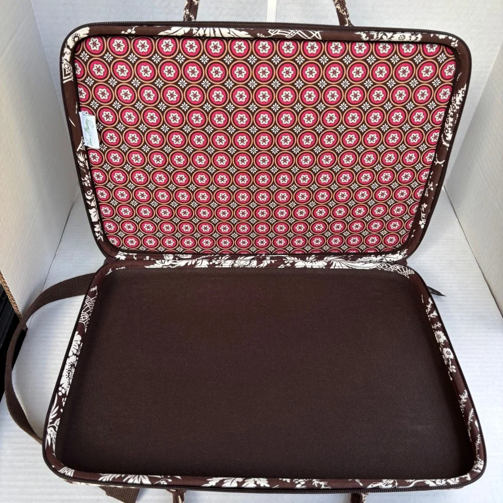 Vera Bradley Java Blue Quilted Laptop Messenger Bag Brown Floral Pagoda‎ Case